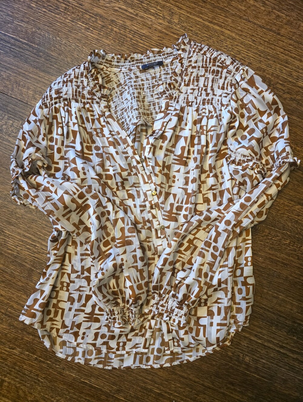 Scotch & Soda White and Brown Geometric Print Blouse